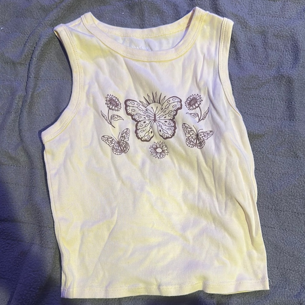 Butterfly Print Sleeveless Kids Top - Cream